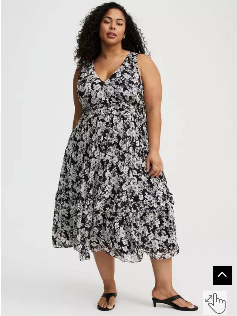torrid Black & White Floral Midi V-Neck Dress